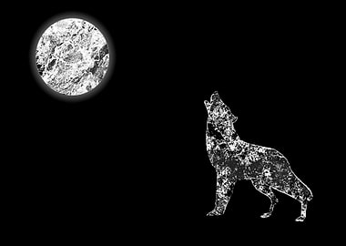 Loup et lune Noir et Blanc
