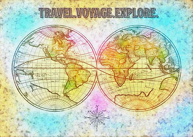 Gold blue old world map