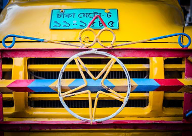 Old yellow big truck front