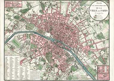 Vintage map of Paris 1821