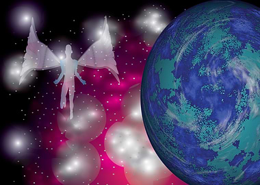 Angel in Galaxy Background