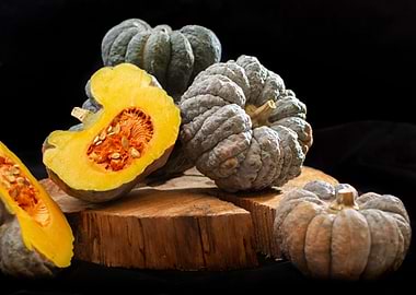 pumpkins cut and whole