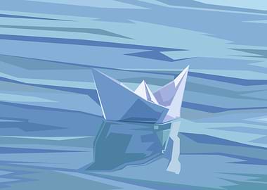 blue single paper ship