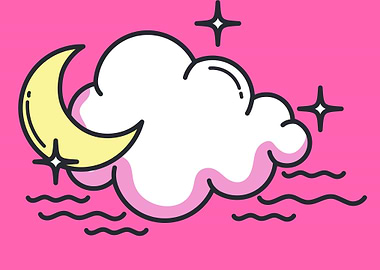 cute moon with cloud