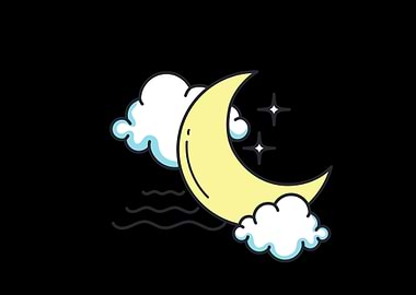 cute moon with cloud