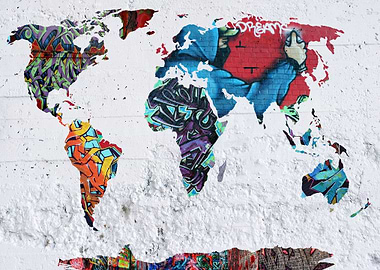 graffiti map of the world