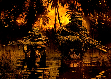 Pair of soldiers in action