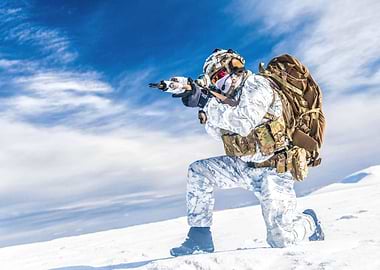 Army soldier with weapon i