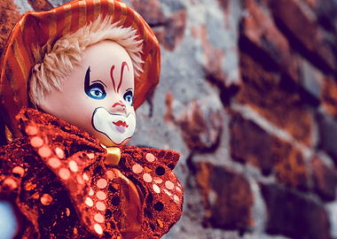 clown doll in red portrait