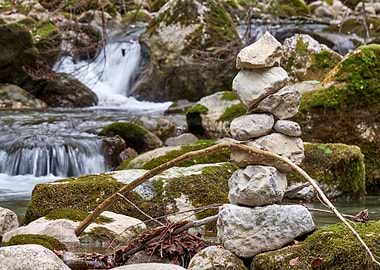 Stones near waterfall