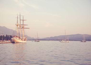 Quet bay in sunset light