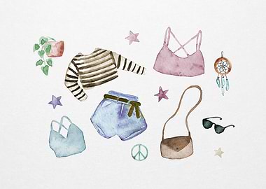 Hippie clothes watercolor