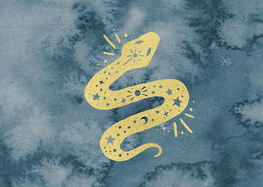 Watercolor golden snake