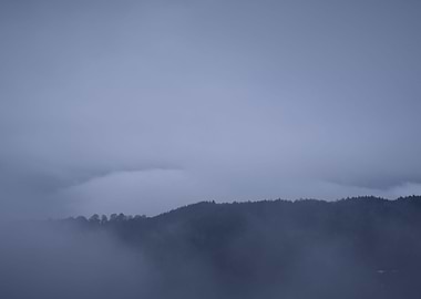 Mountain in fog panorama