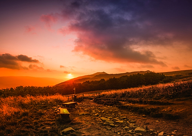 Sunset on a mountain trail