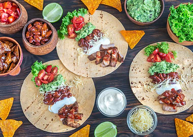 Tacos on wooden table