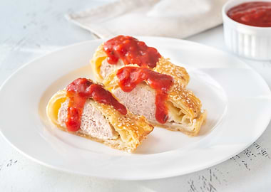 Sausage rolls with tomato