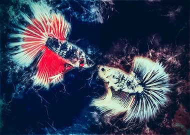 HM Betta Fish red white