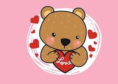 Brown bear hugging heart