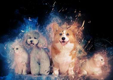 cat and dog on watercolor