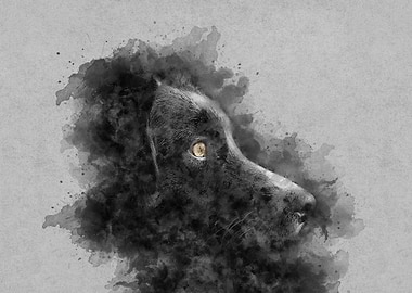 black dog on watercolor