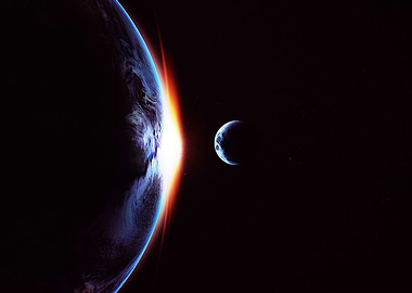 Earth and moon at sunrise