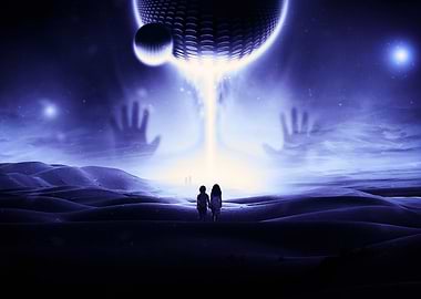 Children facing an alien