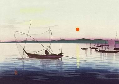 Fishing boats at sunset
