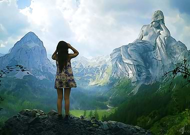 Little girl and sculpture