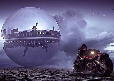 Spaceship and motorbike
