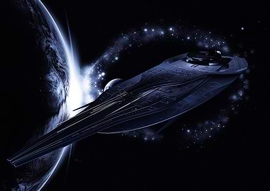 Spaceship orbiting planet