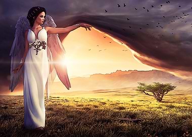 Woman angel and horizon