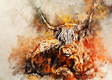 Highland cow sitting