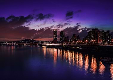 Asian city at sunset