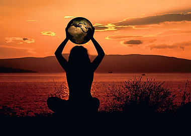 Woman with globe of earth