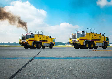 Fire Trucks in Position