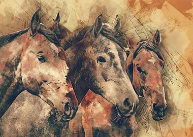 Three Brown Horses