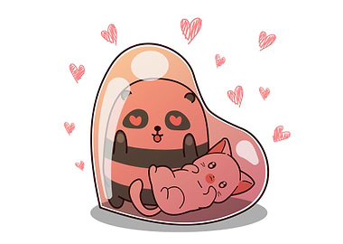 Funny panda and cat inside