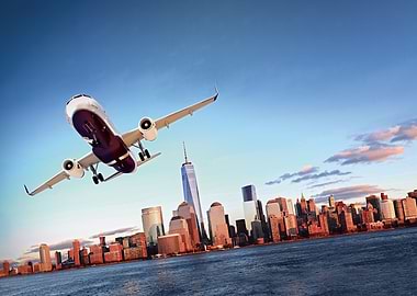 over New York Airbus Plane