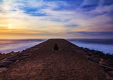 Woman meditation pontoon
