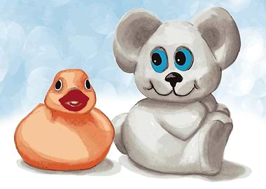 Teddy bear and rubber duck