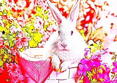 rabbit in colorful flowers
