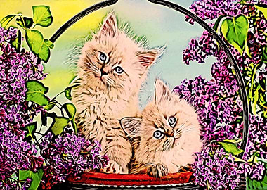 cute cat colorfull flowers