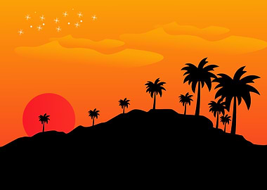 poster mountains sunset