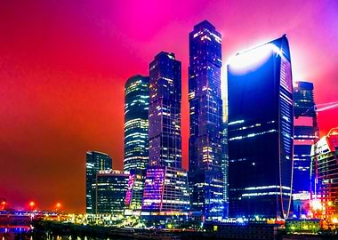 Skyscrapers At Red Night