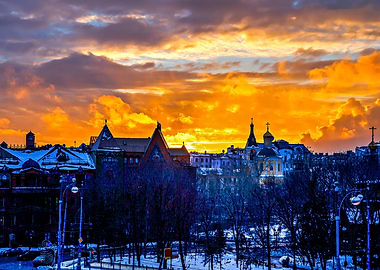 City Skyline At Sunset