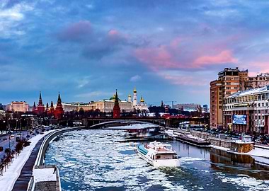 Moscow Kremlin Winter Boat