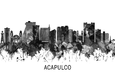 Acapulco Mexico Skyline BW