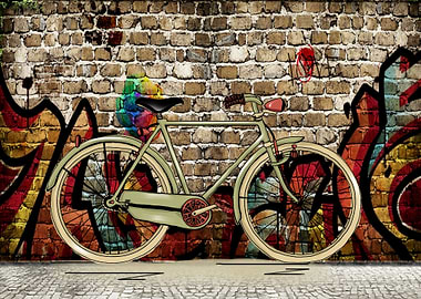 Bicycle on Graffiti Wall
