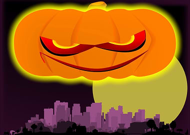 Evil Pumpkin Over The City